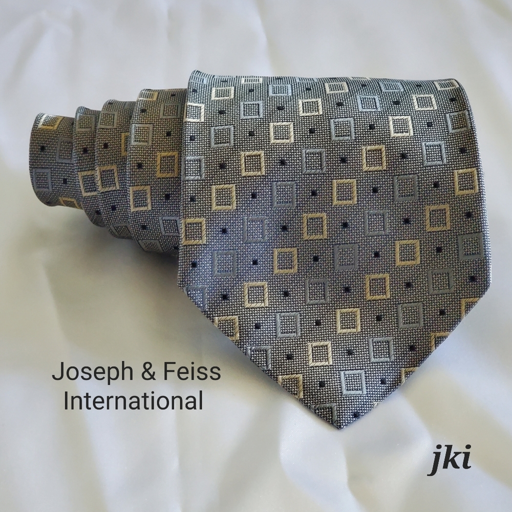 Joseph & Feiss International Men's Necktie Silk Gray Abstract Textured
